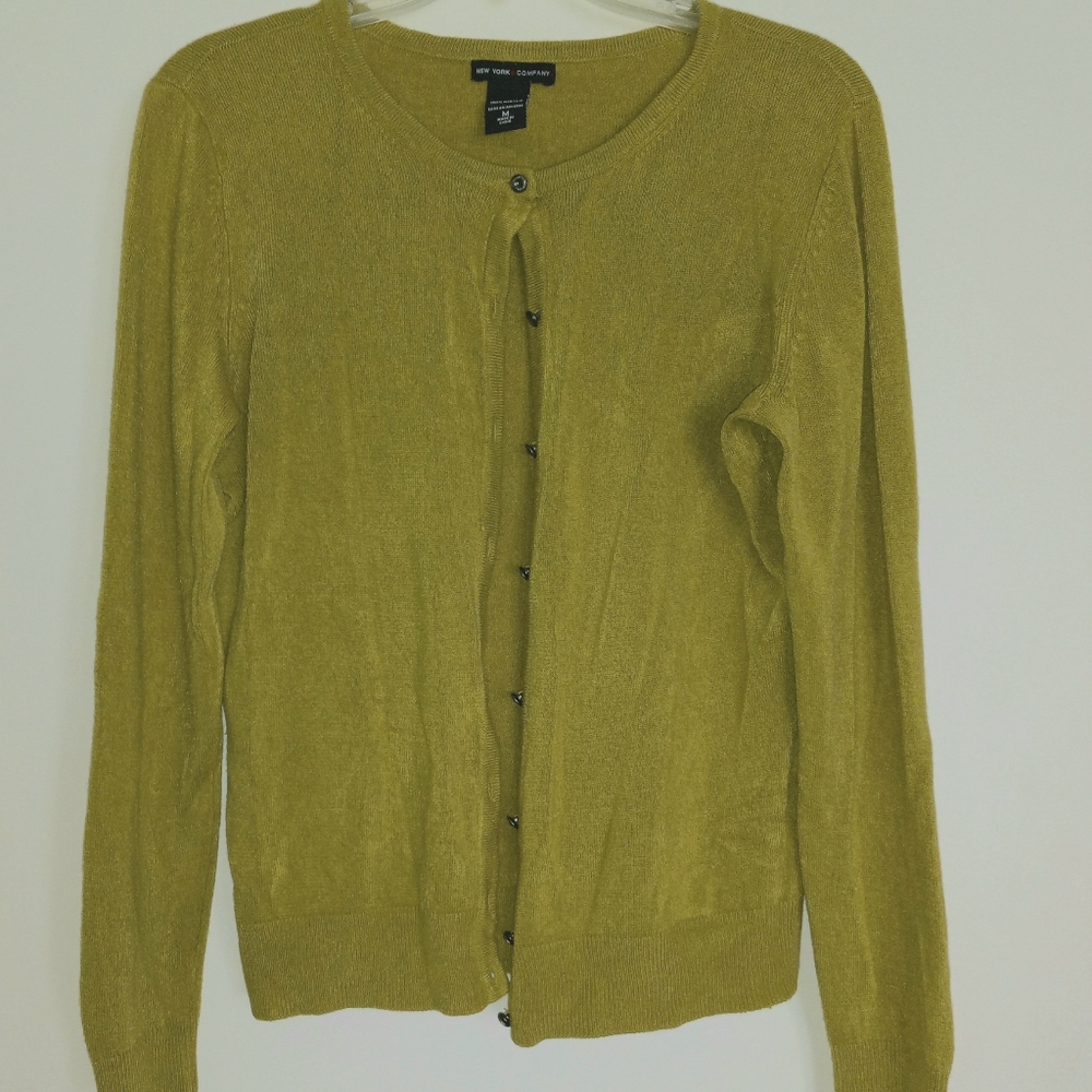 New York & Co women's mustard yellow button down cardigan sweater size M